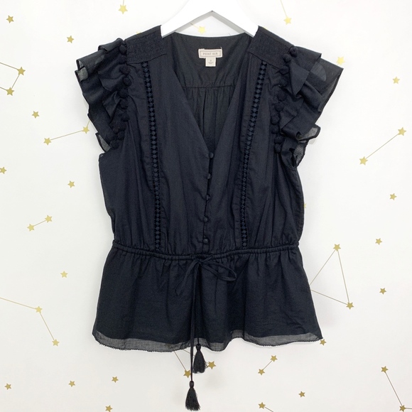 J. Crew Tops - J Crew • Point Sur Black Flutter Sleeve Blouse S